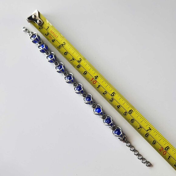 Vintage silver whimsigoth fairy witch blue pearl chainmail bracelet - Picture 7 of 12